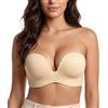 Lemorosy Donna Reggiseno Push Up Senza Spalline Comfort con Ferretto Design ad Ala(Beige,4E)