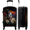 NoBoringSuitcases.com® Valigia grande - clown - cappello - collare - ritratto - clown killer - lucchetto a combinazione TSA - trolley rigido 4 ruote - 90 litri - valigia da viaggio - 66 cm