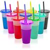 LATERN 10 Pezzi Tazze che Cambiano Colore con Coperchi e Cannucce, 710ml Bicchieri di Plastica Riutilizzabili Carini Bambini Bicchiere Tazze da Viaggio Sfuse per Acqua Ghiacciata Caffè (10 Colori)