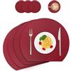 WAKOSAN Set di 4 tovagliette e sottobicchieri in pelle, lavabili e lavabili, ideali per la cucina, set da 4 (semicerchio, rosso vinaccia)