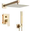 TVTIUO Doccia a Incasso Doccia Sistema con Valvola Montaggio a Parete Soffione Doccia a Pioggia Quadrato da 20cm,Doccetta,Rubinetto Vasca Da Bagno,Oro Spazzolato
