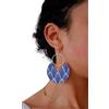 Generic ⊹⊱❁ DISCHI IN LEGNO BLU GRANDI ORECCHINI IN LEGNO CON ANELLO IN ORO E FOGLIA DI DIAMANTI ❁⊰⊹ orecchini leggeri Tribal Ethno in oro, blu e bianco