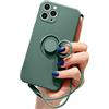 Pepmune Cover con Cordino per iPhone 13 Pro Custodia con 360° Regolabile Anello Supporto Ultra Sottile Antiurto Silicone Liquido Protettiva Cover con Laccio per iPhone 13 Pro Verde Scuro