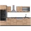 Vicco cucina componibile R-line, Quercia dorata/antracite, 300 cm con armadio alto, senza piano di lavoro