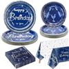 QUERICKY Blu navy e argento, decorazioni per feste di compleanno per 20 ospiti, blu navy, set di stoviglie include piatti di carta blu, tovaglia Happy Birthday, tovaglioli per uomini e donne, decorazioni per