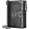 REETEE Portafoglio Uomo Blocco RFID Vera Pelle Portafogli con Catena, Portafoglio da uomo piccolo 15 Porta Carte di Credito, Portamonete Uomo con Cerniera, con Confezione Regalo (A-nero)