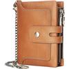 REETEE Portafoglio Uomo Blocco RFID Vera Pelle Portafogli con Catena, Portafoglio da uomo piccolo 15 Porta Carte di Credito, Portamonete Uomo con Cerniera, con Confezione Regalo (A-marrone)