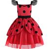 ReliBeauty Costume Ladybug Bambina Vestito Coccinella Ragazza Carnevale Halloween, Maniche Corte, 5-6 anni(110 cm)