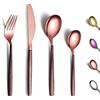 Berglander Set di posate 24 pezzi con manico in superficie lunare e placcatura in titanio con testa in oro rosa lucido, set di posate moderno in rame in acciaio inossidabile Set di utensili per 6