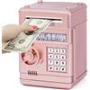 Highttoy Salvadanaio Elettronico Bambina con Codice, Giochi Bimba 3-12 Anni Regalo, Cassaforte Salvadanaio Bancomat Monete Banconote Cassa di Risparmio, Oro Rosa