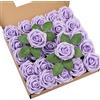DuHouse 25 rose artificiali con steli veri fiori in schiuma per bouquet fai da te, bouquet da sposa, centrotavola per baby shower, decorazione floreale per feste, decorazione per la casa (lilla