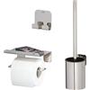 Tiger Colar Set accessori da toilette - Scopino per WC e portascopino - Portarotolo per carta igienica senza coperchio - Gancio portasciugamani - Acciaio inox lucidato