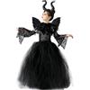 MAXHJX Malefica Costume da Regina per bambine, Regina Strega Cattiva Maleficent Halloween Abiti Tutu Principessa Gonna Tulle Festa a Tema Gioco di Ruolo Vestito Carnevale Natale Cosplay