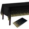 PLULON Tovaglia rettangolare in plastica nera e oro a pois, 137 x 274 cm, per feste di compleanno e decorazioni per la tavola di compleanno, 2 pezzi
