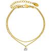 VICKWOOD Cavigliera da donna in acciaio inossidabile placcato oro 18 carati da 20 cm/25 cm a 30 cm in oro/oro rosa/argento Cavigliera a strati con cuore/zirconi/smiley/bambini (Layer-Zikonia-Gold)