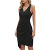 RPAEOY Vestito Donna Aderente Scollo a V Vintage Abito Asimmetrico Bodycon Vestiti da Eleganti Estivo Tubino per Party Cocktail Cerimonia Lavoro Nero L