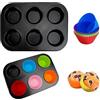 Jinsion Teglia Muffin, 2 Stampo Muffin Antiaderente per Muffin con 12 Pirottini per Muffin Silicone, Acciaio al Carbonio Teglia per Muffin Antiaderente, Stampi per Muffinper Cupcakes, Brownies, Budino