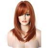 PORSMEER Parrucca Donna Medio Lunga con Frangia Natuaral Sintetici dritti Parrucca Capelli Parrucche rosso rame Bob per Donna ragazze,per carnevale Halloween feste, 35cm