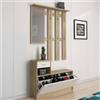 Dmora - Mobile da ingresso con specchiera, entratina per atrio con scarpiera, Svuotatasche per piccoli appartamenti, cm 100x25h180, colore Bianco e Rovere