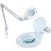 Neatfi Bifocali Lampada con Morsetto e Lente d'Ingrandimento da 1.200 Lumen, Opzioni di Duplice Ingrandimento, Dimmerabile, 60 LED SMD, Lente da 13 cm di Diametro (5 Diottrie + 20 Diottrie, Bianco)