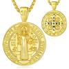 EUDORA Harmony Ball Collana con Medaglia di San Benedetto San Benito in Argento Sterling Placcato Oro 18K per Donne Uomini, Ciondolo Amuleto Gioielli Cattolici Cristiani Regali, 22+2