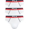 FILA Slip da uomo, confezione da 3 pezzi, logo urbano, cotone elasticizzato, tinta unita, bianco, M