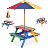 RELAX4LIFE Set Tavolo e Sedie per Bambini, Set Mobile da Esterno con Ombrello Parasole da Esterno, Tavolino e Panche da Giardino Terrazzo Balcone, Mobile da Picnic e BBQ (Modello 3)