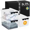 SmartStore Scatole di stoccaggio trasparente in plastica da 31L, Pacco da 3, Rinforzate, Garanzia 10 Anni, Sicure per Alimenti, Chiusura con Clip, Impilabili e Sovrapponibili L50 x P39 x A26cm