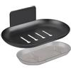 HONZUEN Porta Saponetta da Muro Autoadesivo,Portasapone con vaschetta raccogligocce,Cucina Bagno Portasapone da Acciaio Inox, No Foratura Porta Saponetta Scolo per Riporre Spugne di Sapone(Nero)