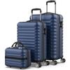 NUMADA - Set di Valigie 3pzs (53/63cm) e Borsa da Toilette Blu Navy, ABS Resistente, Leggero con 4 Ruote Doppie e Lucchetto Combinazione Laterale