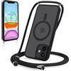 Yoedge Magnetica Cover per iPhone 11 6,1 con Cordino, Compatibile con MagSafe, Custodia Traslucida Opaca Hard PC Sottile TPU Antiurto Protettiva Case con Corda Collana Tracolla Laccio, Nero
