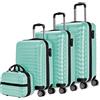 NUMADA - Set di valigie 4pzs (53/63/75cm) e borsa da toilette Verde Menta, ABS Resistente, Leggero con 4 ruote doppie e lucchetto combinazione laterale