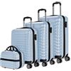 NUMADA - Set di valigie 4pzs (53/63/75cm) e borsa da toilette Blu, ABS Resistente, Leggero con 4 ruote doppie e lucchetto combinazione laterale