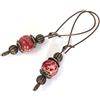 ThurColas Orecchini Thurcolas in stile vintage in diaspro imperiale rosso montati su cerchi in bronzo antico fantasia