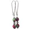 ThurColas Orecchini a cerchio donna vintage con perle in giada bianca tinta e turchese ricostituito - chiusura a leva in acciaio inox - fatti a mano in Francia (Verde e rosso)