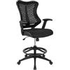 Flash Furniture - Sedia di design con schienale alto, tessuto a rete, in pelle morbida, braccioli regolabili, colore: nero