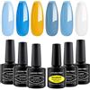 LagunaMoon Set di smalti gel per unghie, 6 colori blu chiaro e blu scuro, bianco, giallo, kit di smalti gel per manicure fai da te di qualità da salone di bellezza, kit per manicure e pedicure