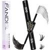 FANDIQ Lash Bond and Seal, Cluster Eyelash Glue for Individual Cluster DIY Eyelash Extensions,Strong Hold Waterproof Cluster Lash Glue 4ML+4ML Latex-free Long Lasting for Sensitive Eyes (Black bond)