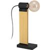 Eglo Bailrigg FSC100HB - Lampada da tavolo rettangolare, lampada da comodino con attacco E27, lampada da soggiorno in legno naturale e metallo nero