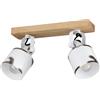Eglo Kilburn FSC100HB - Lampada da soffitto a 2 luci con faretti spot orientabili, plafoniera in stile rustico, in metallo bianco e legno naturale, spot da soffitto con attacco E27