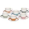 Tognana Sienna, set 6 tazze caffè con piatto, new bone china, multicolor