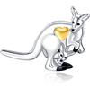 NINGAN 925 Argento Sterling Charm perline Canguro Madre e Baby Charms Compatibile con le donne Bracciale Collana Regalo di compleanno