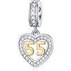 GLOWDAS 55 anni di compleanno Charms fit Pandora Bracciale, 18K Numero d'oro 55 Dangle, 925 Sterling Silver 55th Anniversary Cuore Pendente con pietre di nascita, regali per il nonno/giorno dei padri