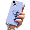 Pepmune Cover con Cordino per iPhone 13 Custodia con 360° Regolabile Anello Supporto Ultra Sottile Antiurto Silicone Liquido Protettiva Cover con Laccio per iPhone 13 Viola