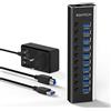 RSHTECH Hub USB Attivo 3.0 con 36W(12V/3A) di Alimentazione Alluminio 10 Porte USB 3.0 Hub con Interruttori di LED e Adattatore di Alimentazione Separati per Linux, Windows, Mac OS e Altro (RSH-A10)