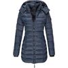 GUOCU Piumino Invernale da Donna con Cappuccio Tinta Unita Leggero Caldo Giacca Antivento Giubbotto Media Lunghezza Slim Fit Trapuntata Piumini Cappotto Maniche Lungo Taglie Forti,Marina Militare,S