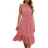 BiilyLi Vestito Donna Elegante Estate Vintage Casual Floreale Abito Smanicato Stampato Slim Abito da Spiaggia Party Ballo Festa Abito Boho Red Wine M