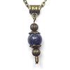 Generic Collana bohémien da donna color bronzo antico con pendente in pietra naturale e catena vintage (Blu)