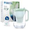 BRITA Caraffa filtro acqua Style Eco verde (2,4 l) con 1 cartuccia MAXTRA PRO All-in-1 - Filtro sostenibile dal design moderno per ridurre calcare, cloro, piombo e impurità