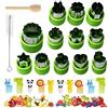 XCOZU Set di 12 Tagliapasta per Verdure per Bambini in Acciaio inox, a Forma di Frutta, Taglierina per Sandwich con 10 Forchette da Frutta a Forma di Animale, Spazzole e Bastoncini di Legno